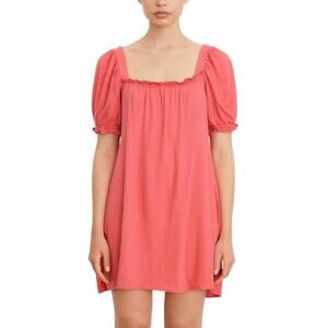 Pomander Place Pink Puff Sleeve Square Neck Babydoll Casual Linen Dress size M